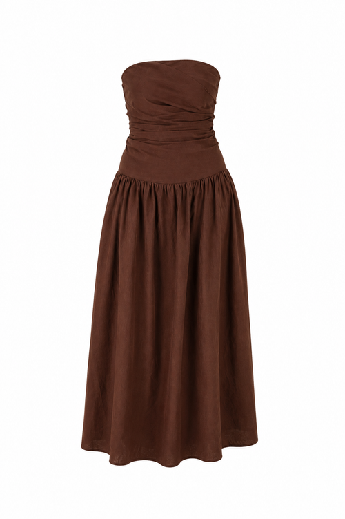 Robe MOKA bustier marron effet lin