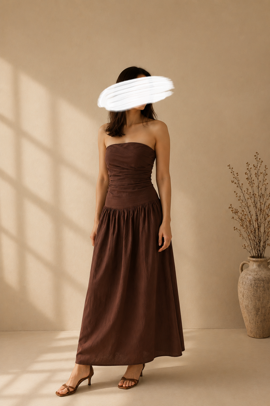 Robe MOKA bustier marron effet lin